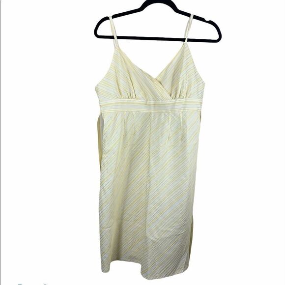 14.) Motherhood maternity yellow white stripe dress S - Picture 1 of 16